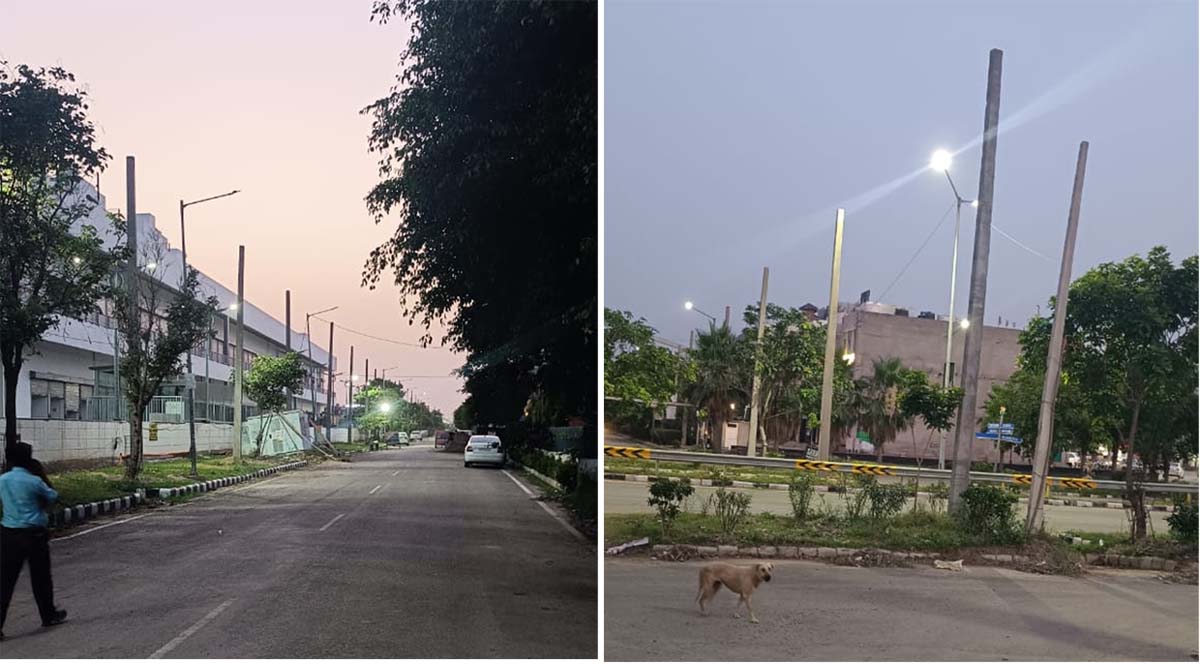 एयरो सिटी में भूमिगत बिजली आपूर्ति की सुविधा देने के बजाय बिजली विभाग खंभे गाड़ रहा है